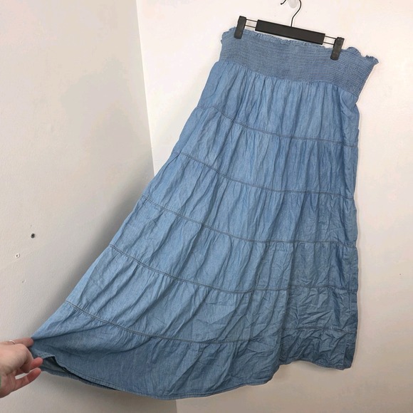 K. Jordan Blue Tiered Smocked Waist Cottagecore Festival Maxi Skirt Size 1X - Picture 2 of 7